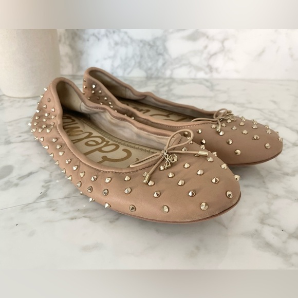 Sam Edelman Felicia Rockstud Ballet Flats Beige Studded Fanly Preppy - Picture 7 of 10